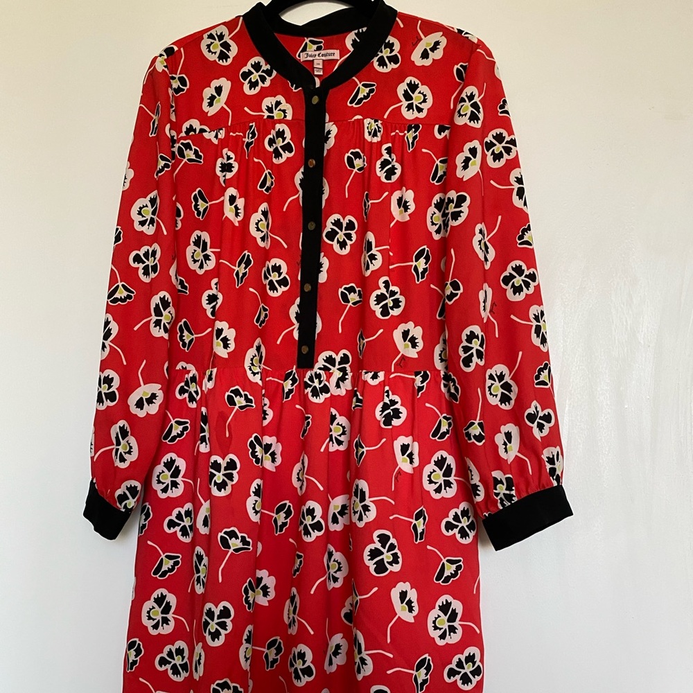 juicy couture poppy flower red dress with gold buttons size 10